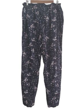 Old Navy Floral Lounge Pants Women L Tall Navy Pull On Boho Pajama Casual 32"